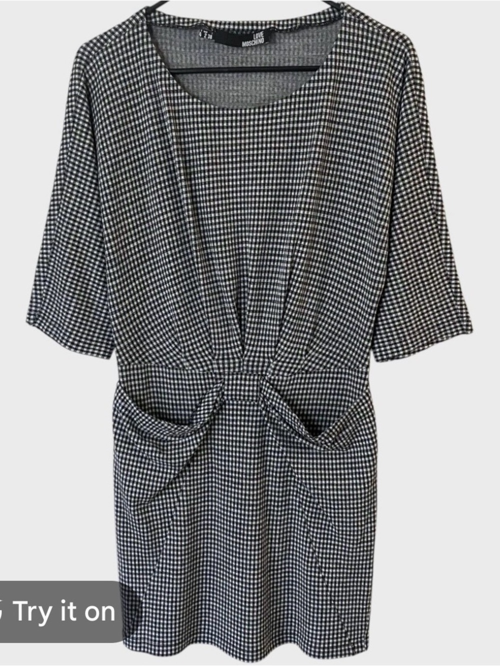 Love Moschino Black and White Gingham Knot-Front Midi Dress